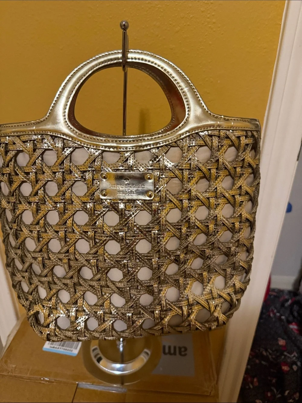 kate spade Gold Metallic Woven Tote with protective bag